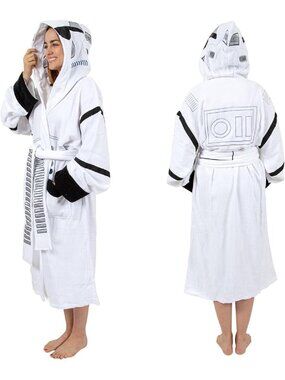 Star Wars Stormtrooper Hooded Bathrobe White & Black One Size Soft Cotton Blend